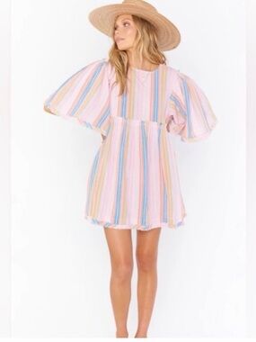Show Me Your MuMu brooks Pastel Stripe Puff-Sleeve Mini Dress - Pink Multi